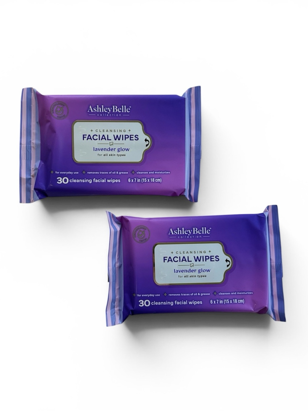 Ashley Belle Lavender Facial Wipes Bundle - 60 Count Total Travel Friendly